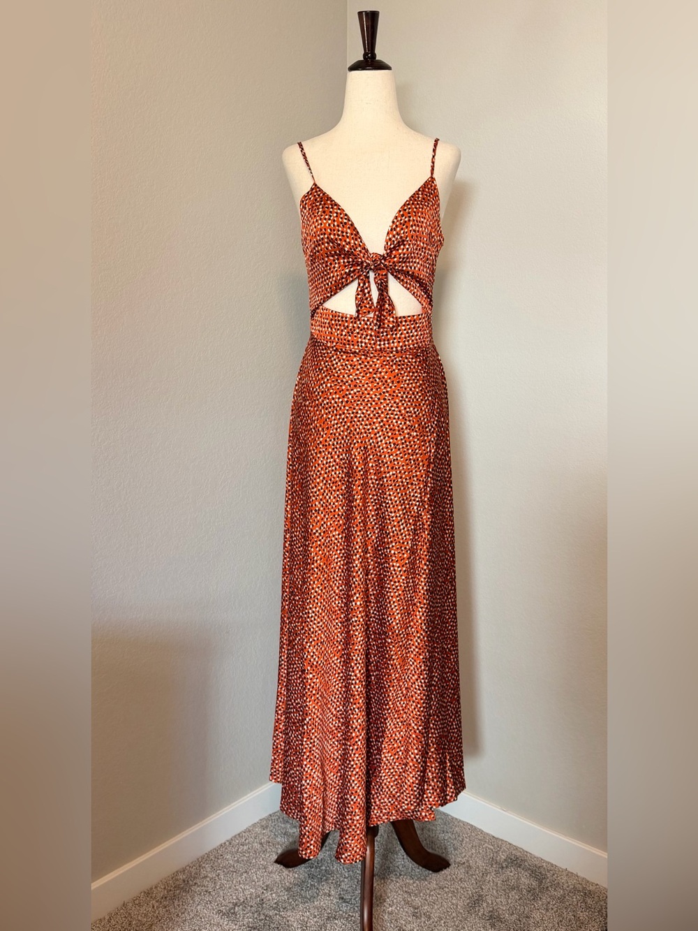 Thanne Rusty Polka Dot Cutout Tie-Front Midi Dress - AU 10 / US 6